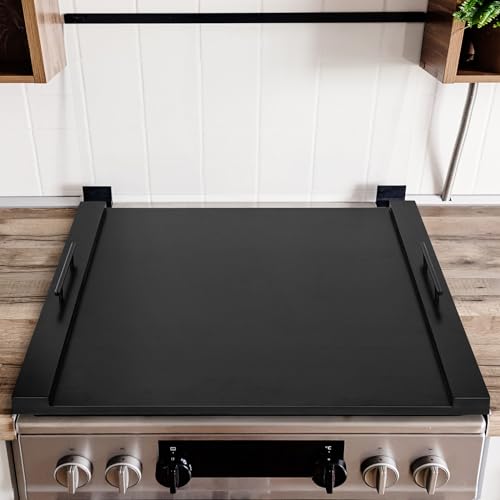 Stove Cover, Noodle Board Stove Top Cover for Electric and Gas Stove Cover with Handles, Wooden Stove Cover for Gas Stove Top 4 Burners Square, RV Stove Top Cover for Electric Stove(30"X22") (Black)