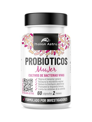 Probioticos Mujer Flora Intima - 205 Mil Millones UFC, Contra Cándida, Cistitis y Vaginosis, Bienestar Vaginal - Lactobacillus Rhamnosus, Paracasei y Plantarum - 60 Cápsulas, 2 Meses