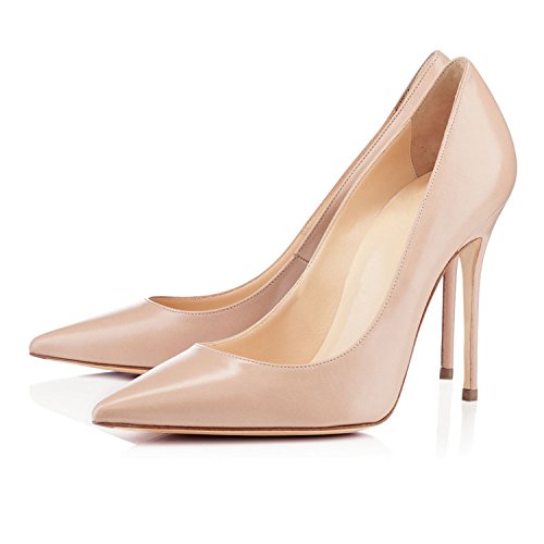 SAMMITOP Women's Pointed Toe Pumps Classic Slip-on 100mm High Heels Office Dress Shoes2