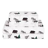 How Plumb Rustic Bear Moose Queen Size 4 Piece Bed Sheet Set Microfiber Cabin Hunting Lodge White...