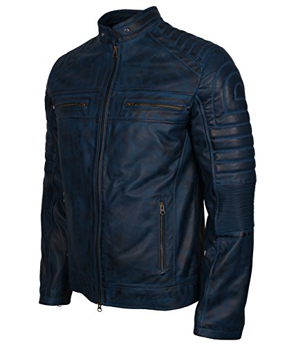 Mens Casual Stand Collar Café Racer Slim Fit Leather Jacket Biker Motorcycle Jacket4