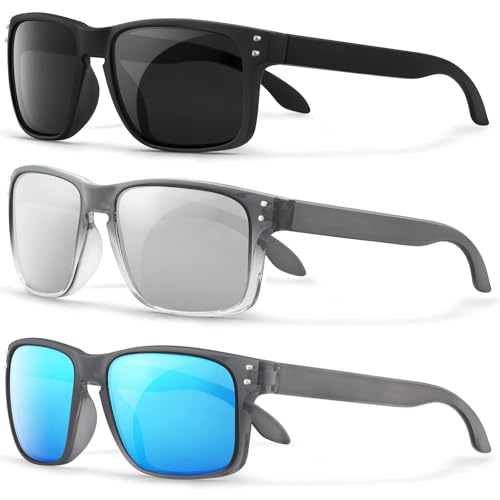 Image of KUGUAOK Polarized Square Sunglasses For Men & Women Matte Finish Sunglasses UV Protection Glasses - - Pack of 3 Black, Silver & Blue Lens - Pack of 3