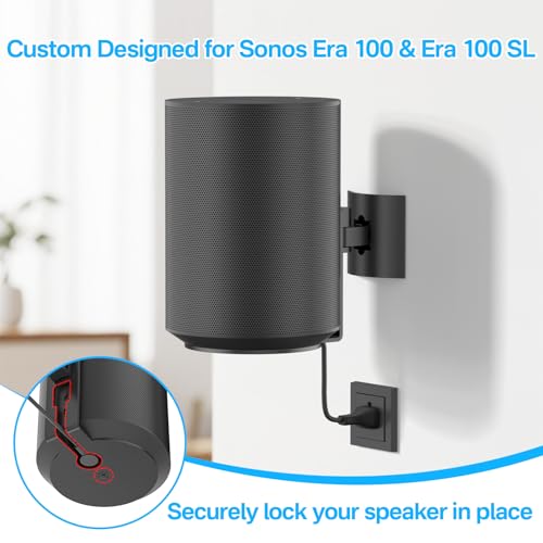 Image of Heavy-Duty Speaker Wall Mount and Ceiling Speaker Mount for Sonos Era 100 Wireless Speaker Mount,Tilt & Swivel Adjustable Mount or Sonos Era 100 Speaker with Hardware Kit - 2 Pack, Black