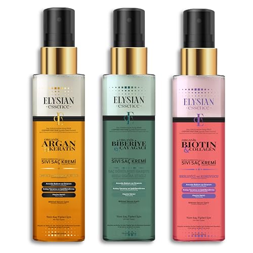 3'lü Sıvı Saç Kremi Seti; Biotin & Collagen, Organik Argan & Keratin, Biberiye & Çay Ağacı Durulanmayan, Saç Dökülmesi Karşıtı, Hızlı Uzama Etkili Bakım Spreyi