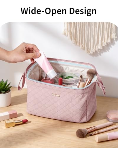 Image of Narwey Quilted Makeup Bag Travel Toiletry Bag, Nylon Cosmetic Bag for Women