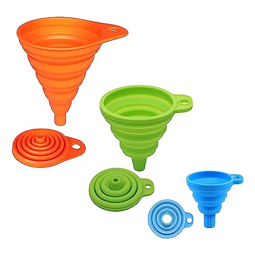 Movstriker 3 Pcs Collapsible Silicone Funnel Set Rainbow Colors Small Funnels for Filling Bottles Containers Water Bottle Oil Liquid Transfer