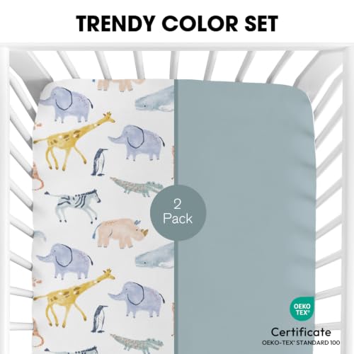 Image of Little Grape Land Crib Sheets for Boys and Girls, 2pk Baby Crib Fitted Sheet for Standard Size Crib and Toddler Mattress, Super Soft Baby Sheet