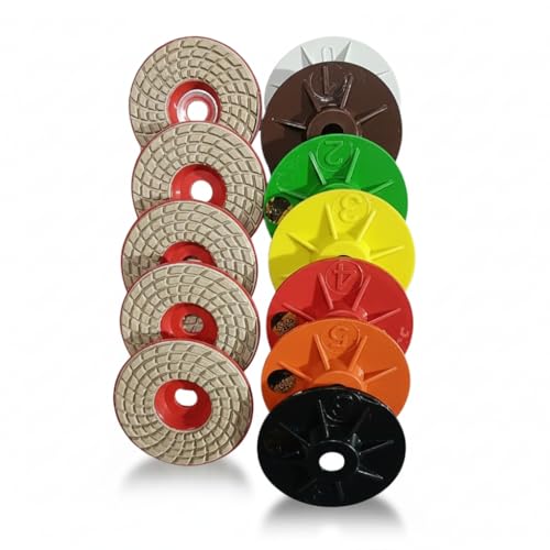 Image of Pioneer Abrasive 4 Inch Diamond Polishing Pad Combo (7 Grit Set) for Marble, Granite & Stone | Wet & Dry Polishing Pads | Mirror Finish Grinding Pads marble polishing pads (Pack of 7)