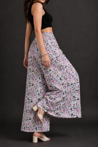 Image of Women Printed Palazzo Pants Combo Pack of 2, Comfortable Elastic Waist Lounge Pants for Women | Relaxed Fit, Loose Fitting Wide Leg Palazzo Pants, Casual Bottom (Available in S to 3XL Size)