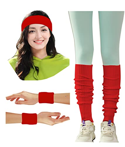 Image of v28 Neon Leg Warmers Set for women Headband Sweatbands Wristbands 80s 90s Pink Running Fanny 80's Plus Size Costumes Pack