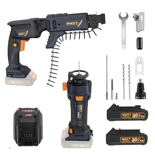 MAXXT Cordless 2-Tool Combo Kit?20V Brushless Drywall Screw Gun with Magazine and Cut Out Tool with (2) 2.0Ah Lithium Batteries and Fast Charger