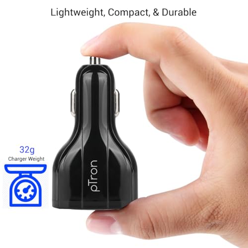 Image of pTron Bullet Pro 36W Type-C /PD 3 Port Fast Car Charger Adapter, Compatible with All Smartphones, Tablets & Other USB Powered Devices (Pearl Black)