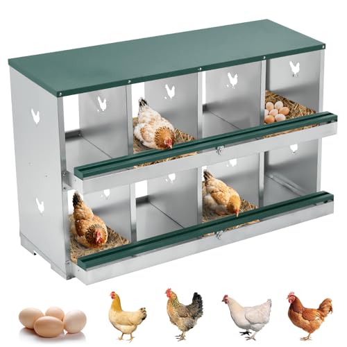 Garvee Boîte de Ponte ventilée en métal pour poulailler - 8 Compartiments, Double Niveau, perchoir basculant, Collecte facilitée, Accessoires poulailler - Vert, Double Couche, 8 Compartiments