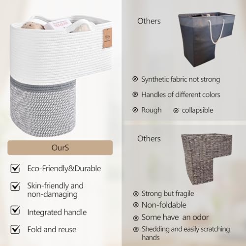 Image of Woven Stair Basket, Stair Baskets for Wooden Stairs, Carpeted Stairs Storage Basket with Handles, Staircase Baskets for Toys, Books, Gray, 15 inch L x 10 inch W x 15 inch H