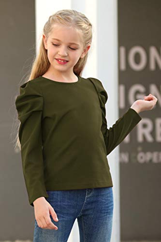 GORLYA Girl's Puff Sleeve Casual Solid T-Shirt Pullover Keyhole Back Blouse Tops for 4-14T Kids4