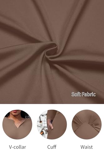 Image of Nmoder Women's Plus Size Stretchy Flared Wrap Dress Casual Wedding Guest Midi Dresses V Neck 3 /4 Sleeve A-Line Swing Dress