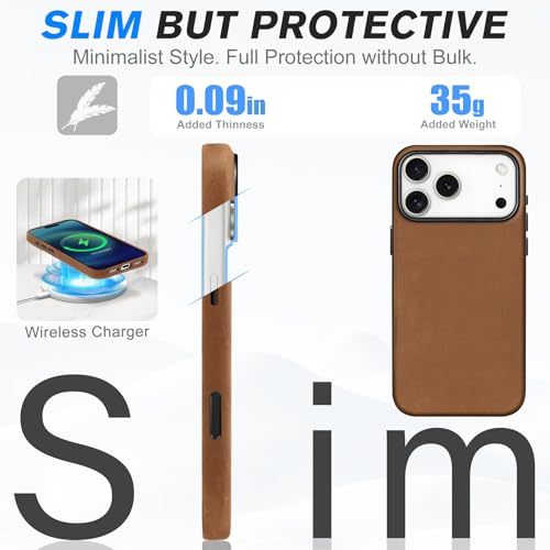 Image of SHIELDON Genuine Leather Case for iPhone 17 Pro Max 6.9 inch, Crazy Horse Brown | Crazy Horse Leather, for MagSafe, Magnetic Wireless Charging, Metal Buttons, Camera Button, Camera Bezel, Shockproof, Slim