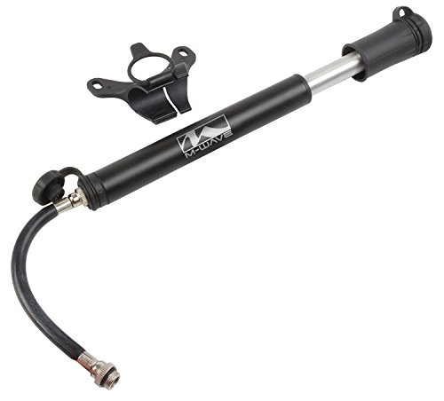 M-Wave Flexi Tube Fahrradpumpe, Minipumpe, Handpumpe, Luftpumpe, AV, DV, FV, Autoventil, Dunlopventil, Französisches Ventil, aus Aluminium, 89 g, Abnehmbarer Schlauch, Schwarz