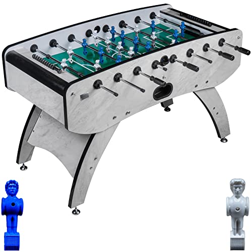 RAMROXX Fußball Tischkicker Design Weiss grünes Spielfeld Figuren Blau Weiss 80kg