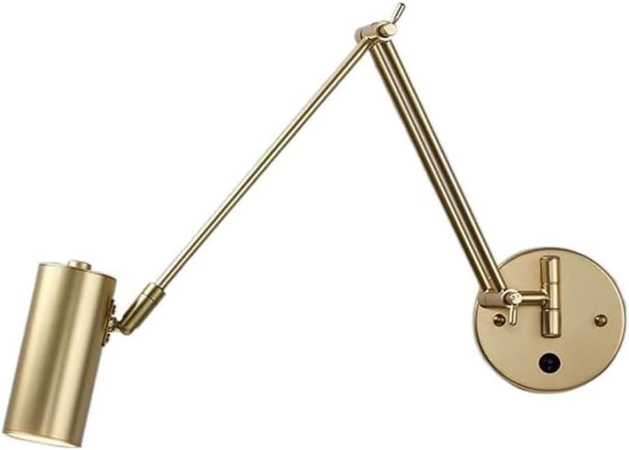 Lámpara de lectura montada en la pared, lámpara industrial vintage con brazo oscilante, lámpara cableada con interruptor regulable para dormitorio y mesita de noche