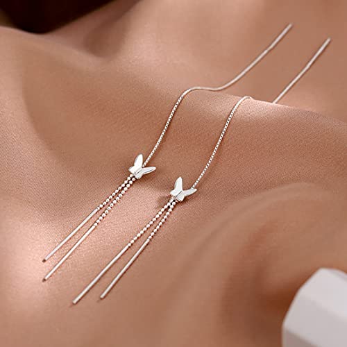 SLUYNZ 925 Sterling Silver Butterfly Dangle Earrings for Women Teens Butterfly Dangle Earrings Threader Earrings Line Tassel Chain 5
