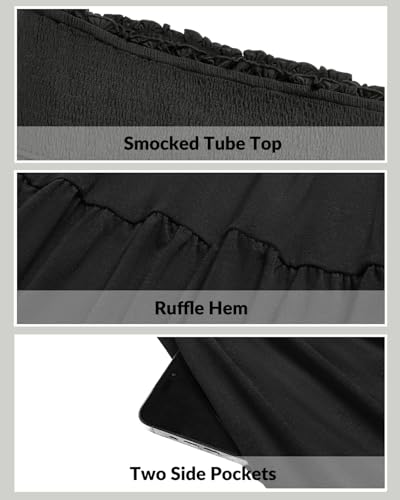 Pinup Fashion Plus Size Swimsuit Cover Ups Women Strapless Ruffle Beach Dress with Pockets3