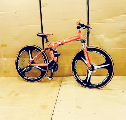Image of Amaze Kai Dual Suspension Bikes Bm Foldable Gear Cycle for Men with 21 Speed Gear 6 Spoke | Folding Mountain Bike with Double Disc Break & Mac Wheel, 26 Inch, White N Black (Orange)