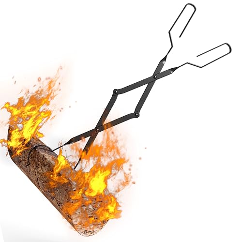 Kingson Herramientas de chimenea de diseño de arco, pinzas de leña de 26 pulgadas, agarrador de troncos con hierro forjado hecho a mano para chimenea interiorhoguera al aire libre hoguera con arena