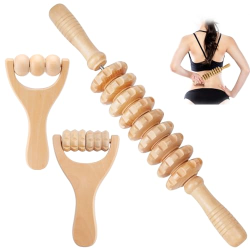 Faszienrolle Holz, Set mit 3 Stücken Massageroller Holz, Massage Roller...