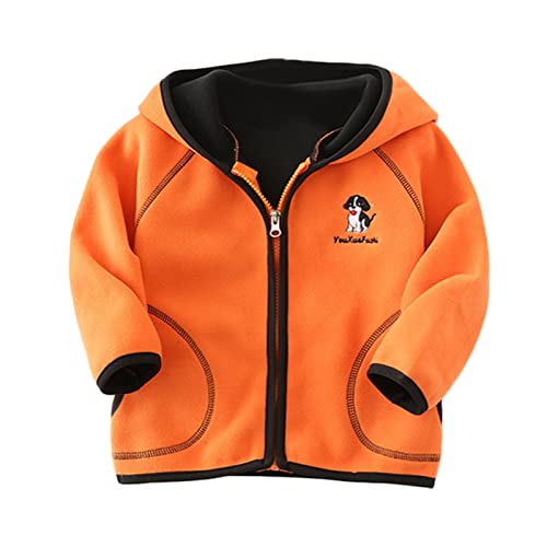 Fall Jacket for Toddler Toddler Boys Girls Long Sleeve Cartoon Dog Prints Winter Fleece Zippered (Orange, 6-7 Years)