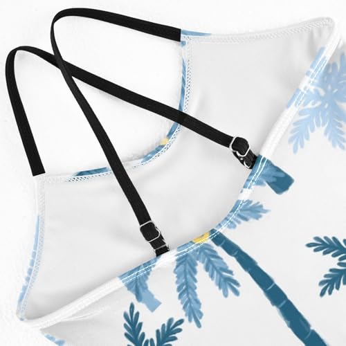 Girls One Piece Swimsuits Tropical Pattern with Palm Tree Sport Halter Swimwear Beach Bathing Suit,9-10T4