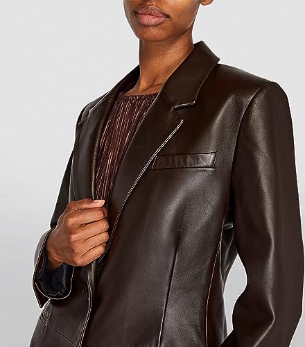 Brown 2-Button Lambskin Leather Blazer Women - Casual Coat Long Sleeves Suit Style Leather Jacket Women2