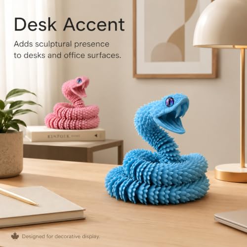 Image of 2-Pack 3D Printed Blue & Pink Viper Snake Sculptures, 23 inch Glow-in-the-Dark Articulated Reptile Display Set with Movable Jaws & Fangs, Eco PLA Desk Decor for Adult Collectors