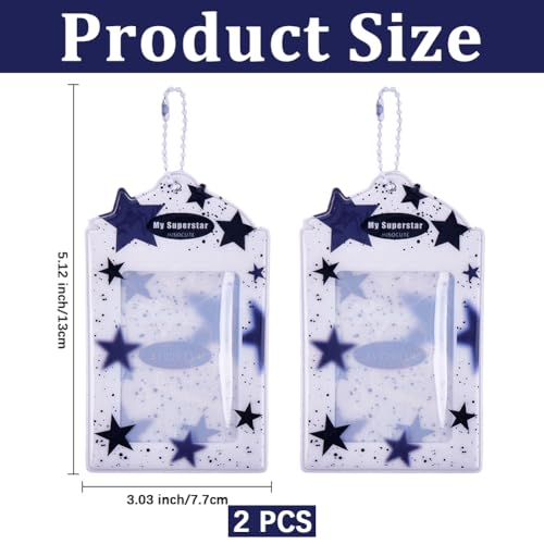 BEAMARKER 2 Stück Schwarze Sterne Fotokartenhalter PVC 3 Zoll Kartenhänger Schutzhülle Niedliche Rechteckige Visitenkartenhalter Schlüsselanhänger mit Kugelkette für Bilder Fotoalben Idol Credit ID