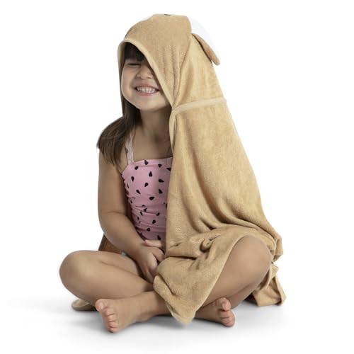Image of Delta Children Personalized Kids Hooded Bath Towel with Pockets - Super Soft and Absorbent- Great Gift for Boys and Girls, Tan Dog