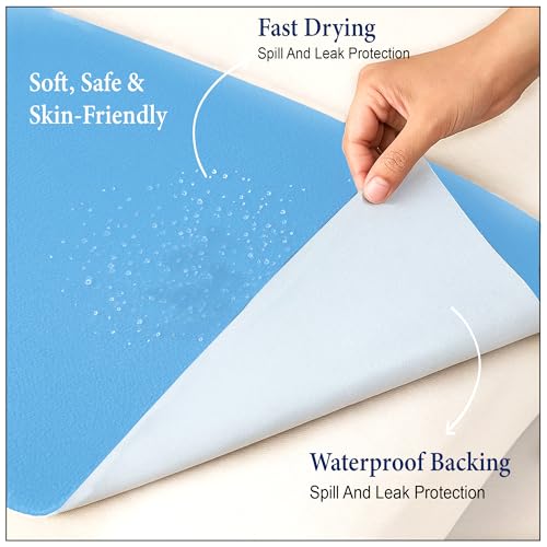 Image of GLUN Quick Dry Absorbent Baby Bed Sheet for Mattress Protector, Pack of 2 Baby Pink & Baby Blue Bed Sheet, Size 50x70cm, Waterproof, Quick Drying Material, Anti-Itching Cloth