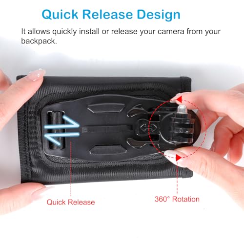 PellKing Camera Backpack Belt Mount for Insta360 One X5/X4/X3/ One R/Go 2 Compatible with DJI Osmo 360 GoPro Hero10 /9/8/7/6 and Other Action Camera, with 1/4 Adapter