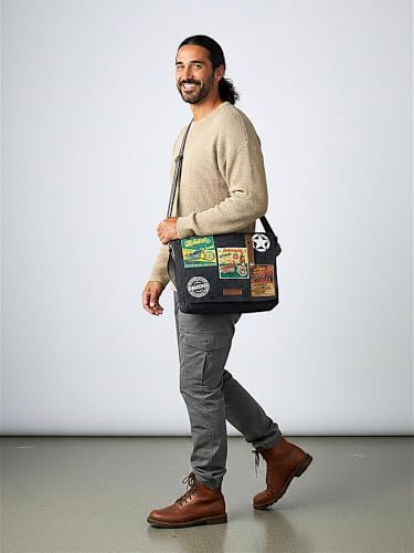 Image of The House of tara Distressed Cotton Canvas Messenger Bag for Men and Women | Printed Crossbody Sling Bag With Laptop Compartment (Upto 15.6 Inch), Broad Adjustable Straps (Phantom Black)