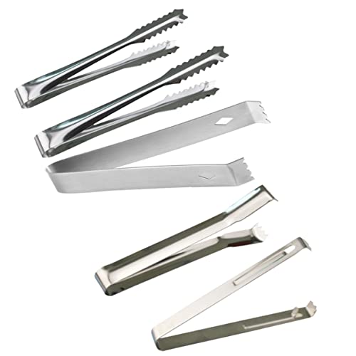 SOLUSTRE 1set Stainless Steel Ice Cube Clips and Sugar Tongs Skid Kitchen Tool for Parties Cafes Bars Versatile Food Serving Utensils Unique Patterns 5pcs