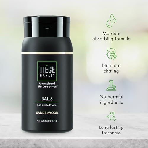 Image of Tiege Hanley Anti Chafe Powder for Men, Cooling Body Powder Deodorant for Foot, Thigh and Groin, Fresh Moisture Control With Earthy and Woody Tones, Sandalwood Scent, Men's Skin Care, 2 Oz