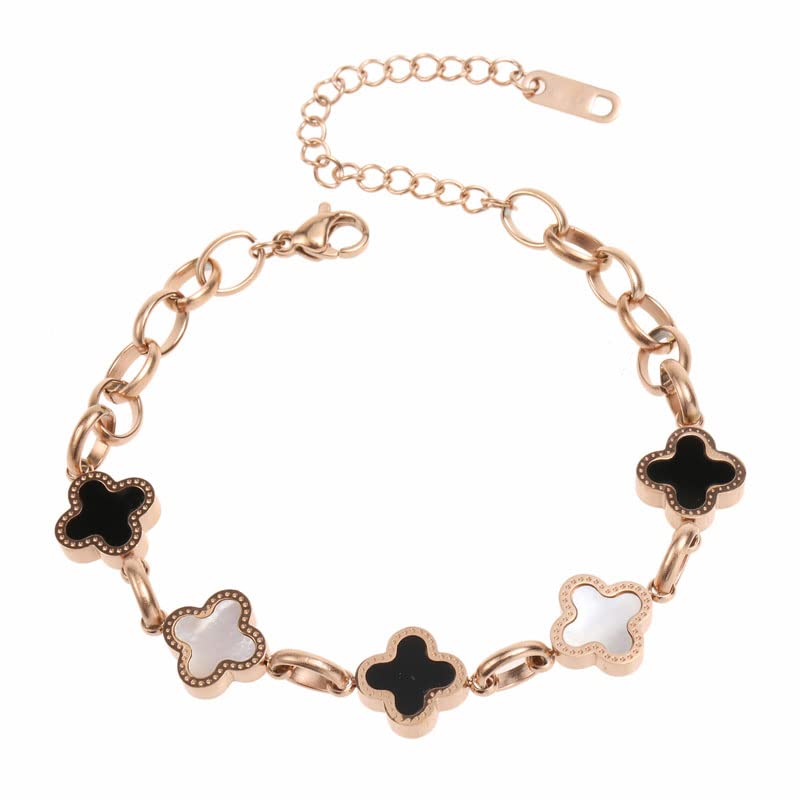 Nia Creations gold plated stainless steel stylish four leaf clover bracelet white black for girls and women