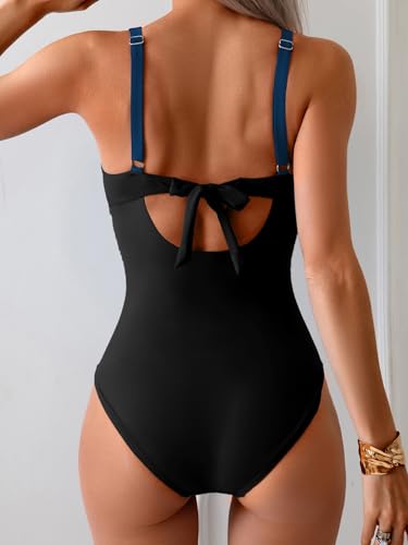 Eomenie Women's One Piece Swimsuits Tummy Control Ruched Push Up Bathing Suit Tie Back Slimming Swimwear3