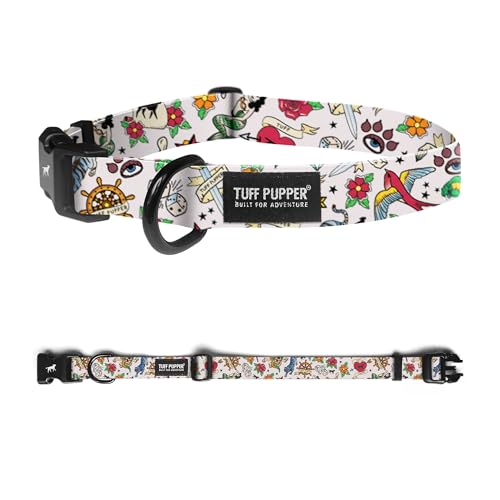Image of Tuff Pupper Premium Adjustable Dog Collar for Medium Girl Dogs, Stylish Pattern Collars Designed in USA, Quick Release Buckle, Rebel Two Print for Female Dogs, Medium (1 Inch Wide x 13-18 Inch Neck)