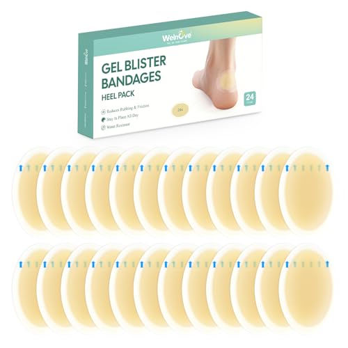 Image of Welnove Gel Blister Bandage - 24 PCS Hydrocolloid Bandages for Prevention & Recovery, Blister Cushions for Heel, Toes & Foot, Blister Bandages for High Heels, Sandals, Wedding, Party (Heel Pack)