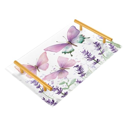 BOESI Watercolor Flower and Butterfly Tray, Tray with Handles, Countertop Organizer, Decorative