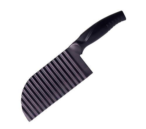 Garnishing Knife French Fry Cutter Crinkle Potato Slicer Stainless Steel Potato Dough Waves Crinkle Cutter Slicer, Home Kitchen Vegetable Chip Blade Cooking Tools (Black, 1 PC)