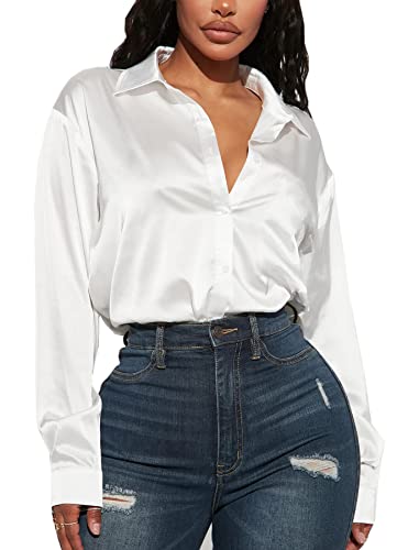 Lista de Blusa - 5 favoritos. 49 Navneet Blusa Manga Larga Mujer Formal Blusas Básicas Satinada Camisa de Seda Moda Elegante Oficina Top Casuales Blanco, XL