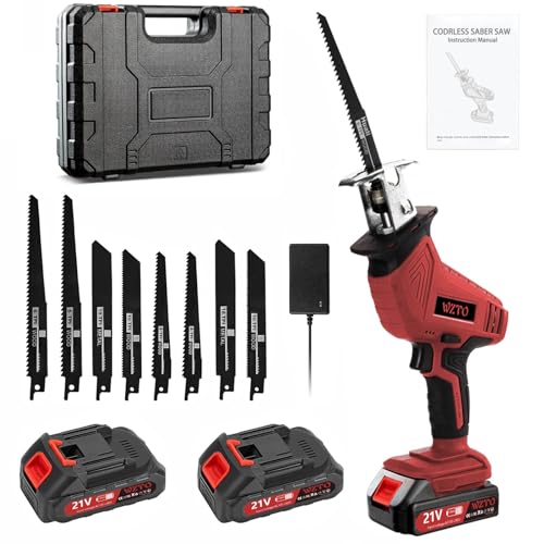 Red 21V Cordless Reciprocating Saw with 8 Blades