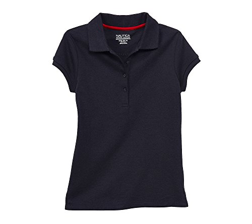Nautica Girls 7-16 Short Sleeve Polo with Picot Trim Summer Navy M (8/10)