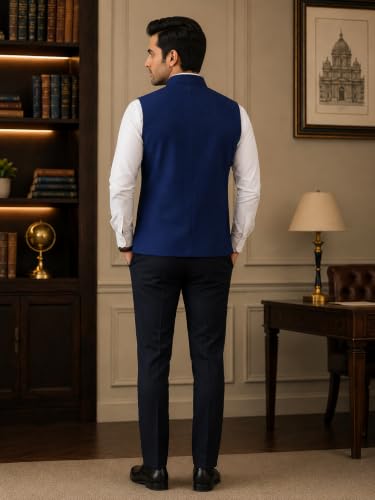 Image of LATEST CHIKAN Men's Nehru Jacket | Mandarin Collar Ethnic Waistcoat | Regular Fit Modi Jacket for Weddings Wear
